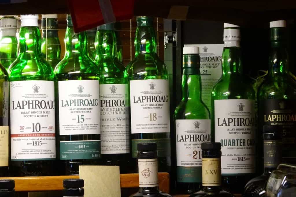 Laphroaig Scotch Selection at a Pub on Isle of Islay, Scotland